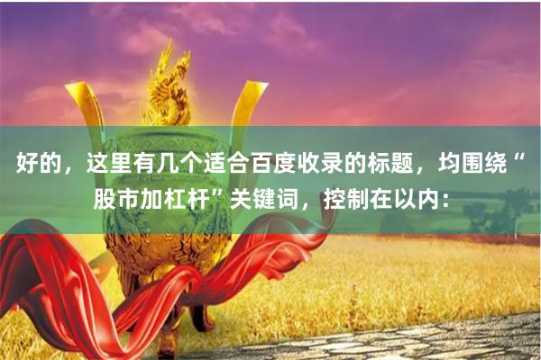 好的，这里有几个适合百度收录的标题，均围绕“股市加杠杆”关键词，控制在以内：